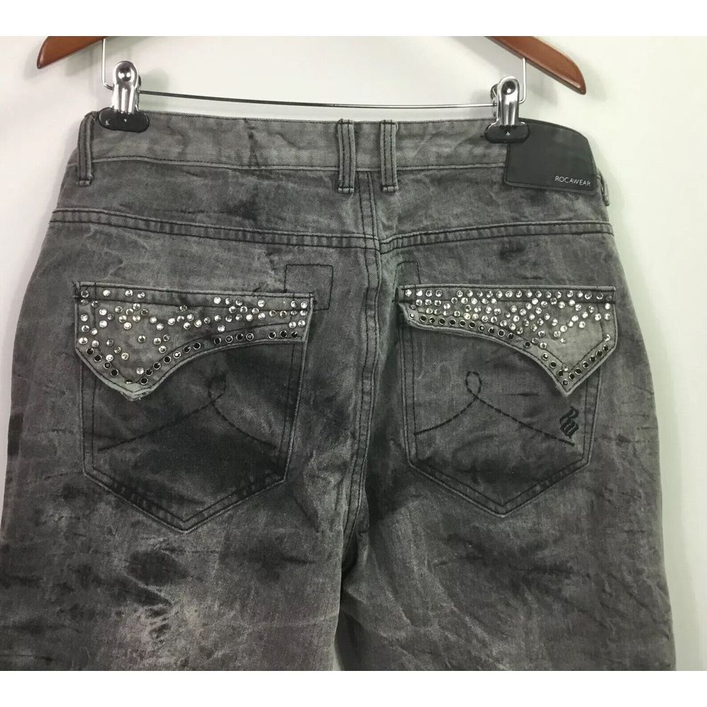 Rocawear Mens Jeans Distressed‎ black gray Stonewashed Pants StreetWear Sz 40X32 - Picture 3 of 6